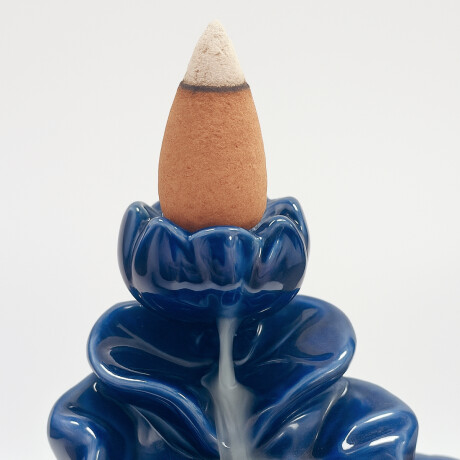 Porta incienso cono fuente cascada de ceramica en forma de flor Azul