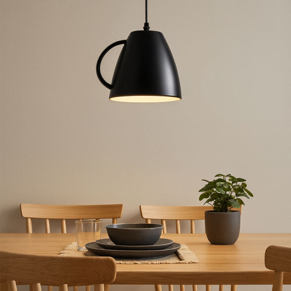 Lámpara colgante campana tipo taza de metal negro IX9076