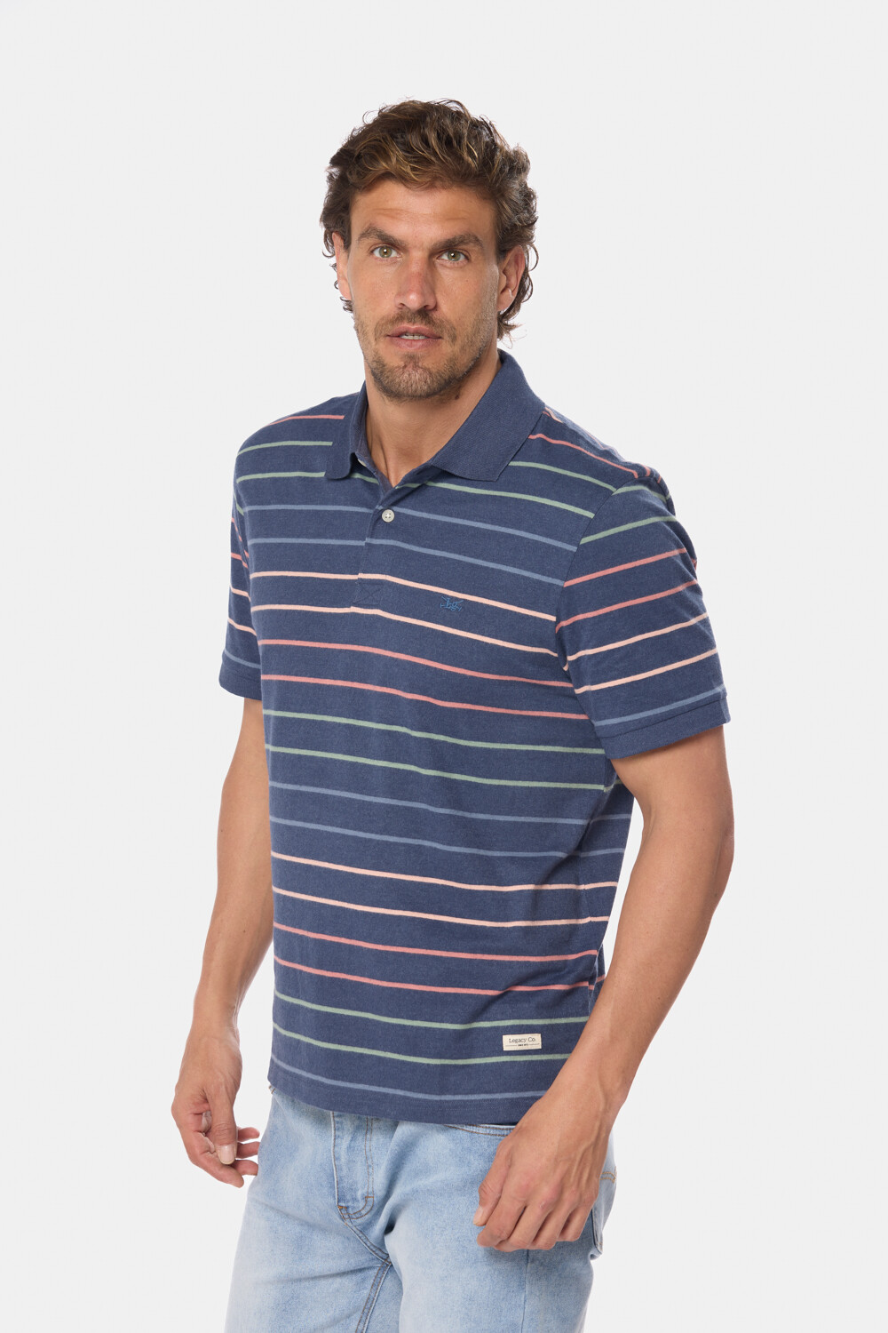 REMERA POLO RAYADA Azul