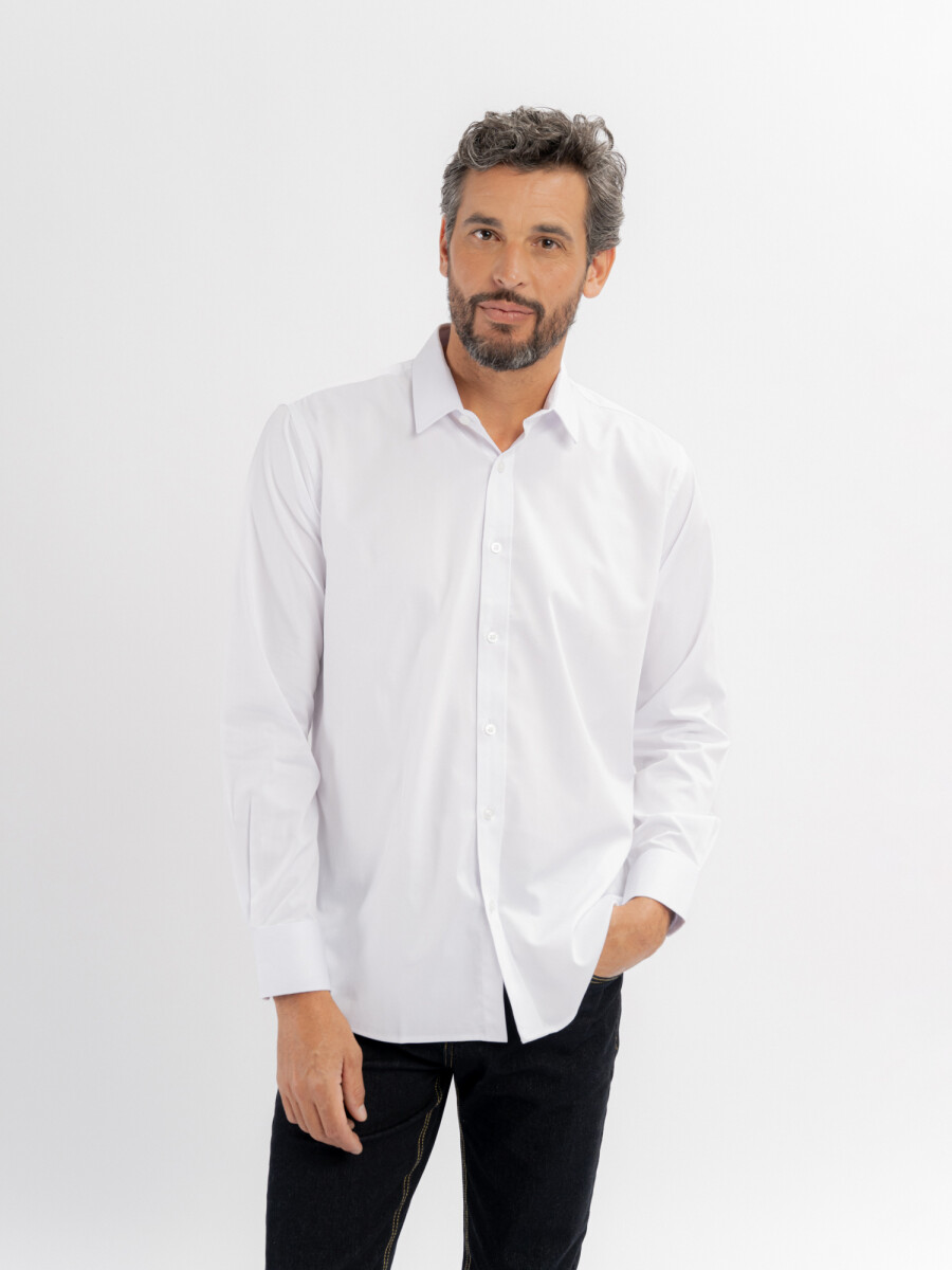 Camisa m/l algodon lisa - blanco 