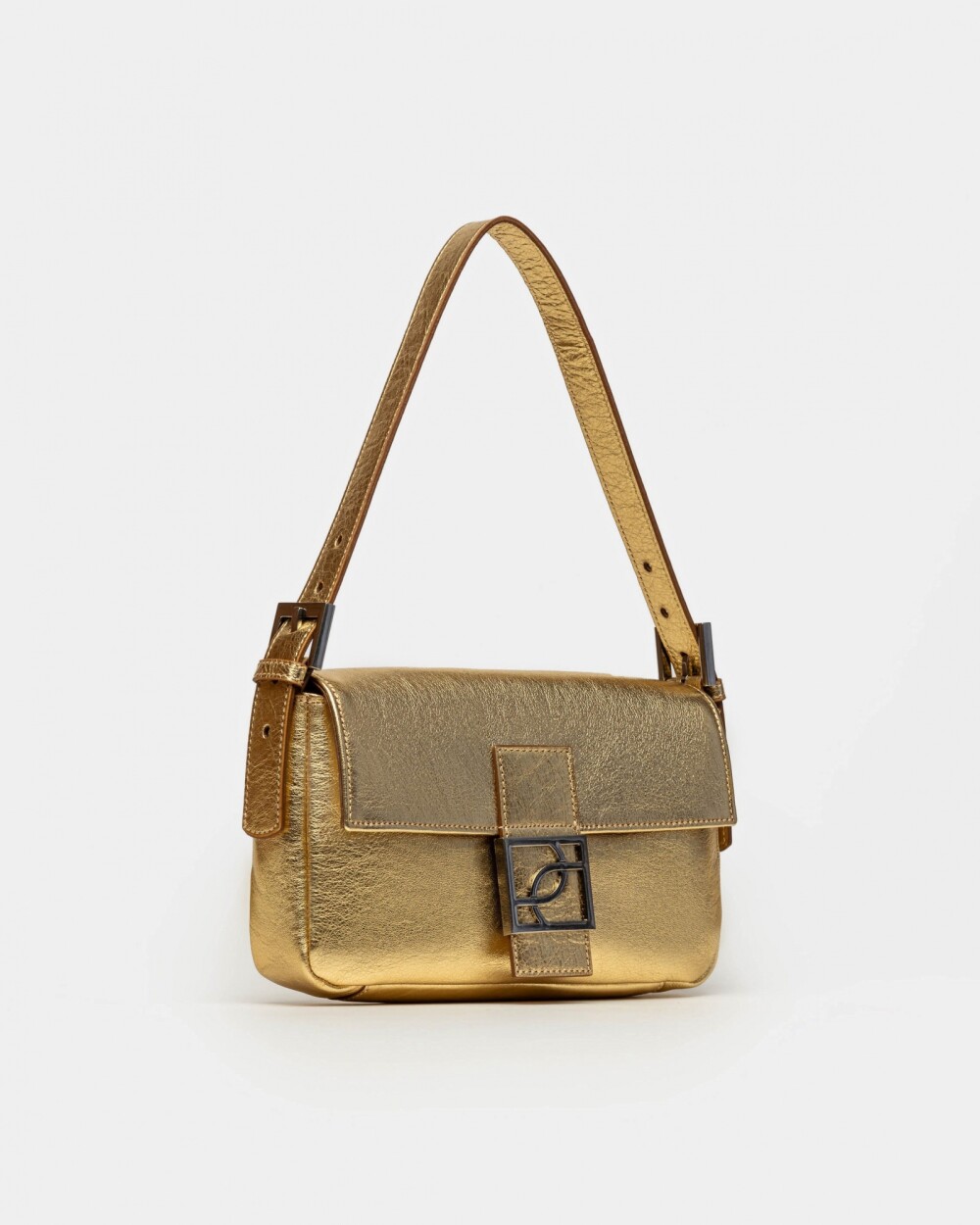 Cartera al hombro Signature en cuero graneado metalizado Metalizado
