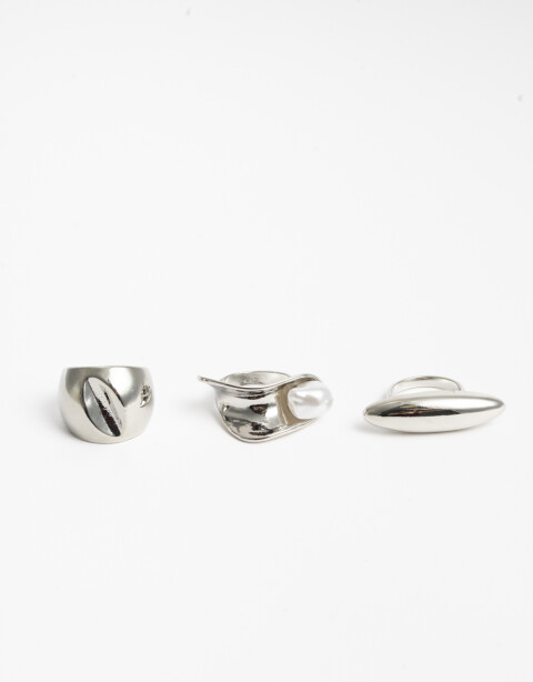 Sets Anillos Perlas Set De Anillos Metal Y Perla - Plateado Rodio