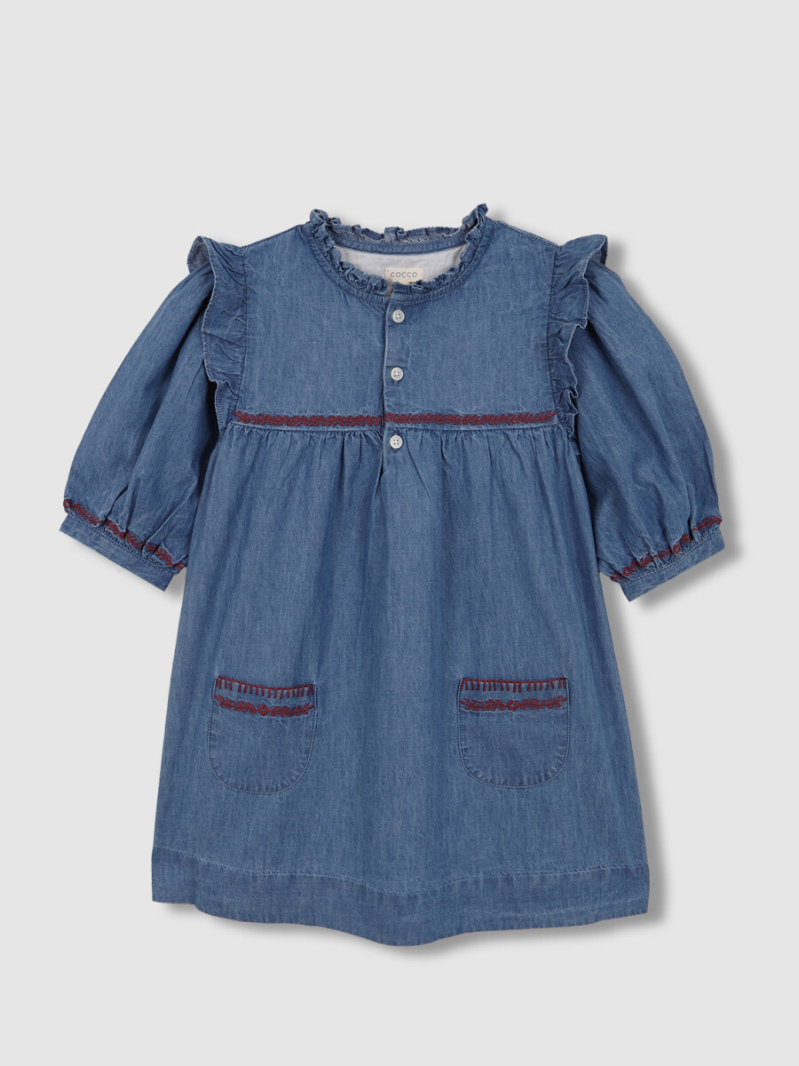 Vestido Vaquero Con Bordados Azul Claro