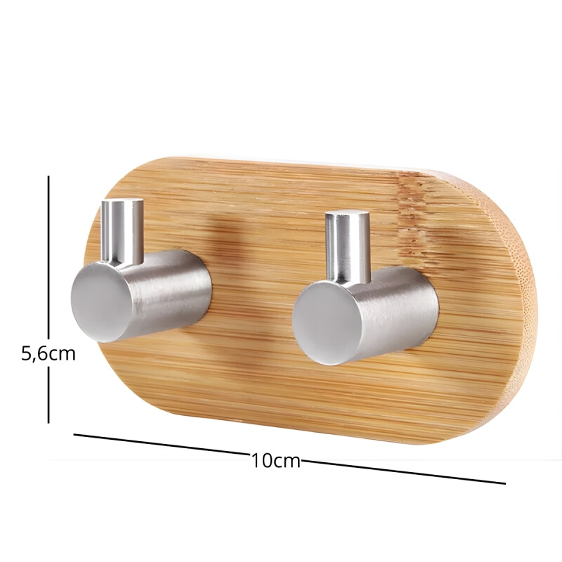 Perchero De Pared Colgante Adhesivo 2 Ganchos Madera Y Metal MADERA