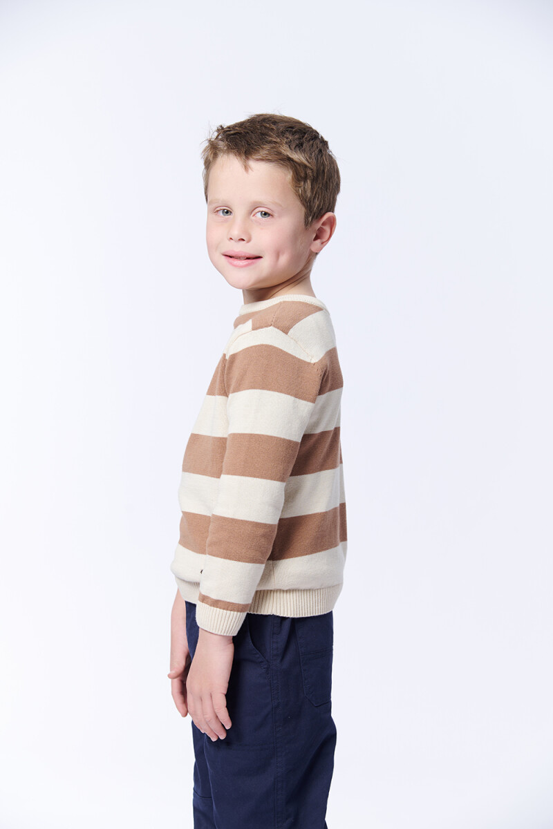 Buzo tejido rayas Beige Y Ecru