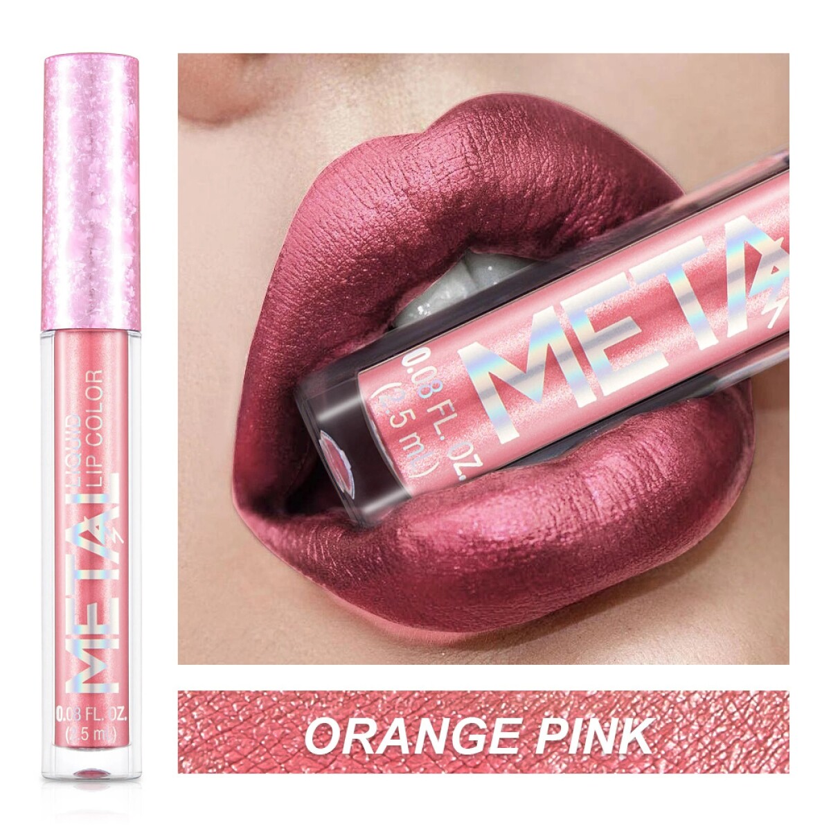 Labial líquido metalizado - Orange Pink 