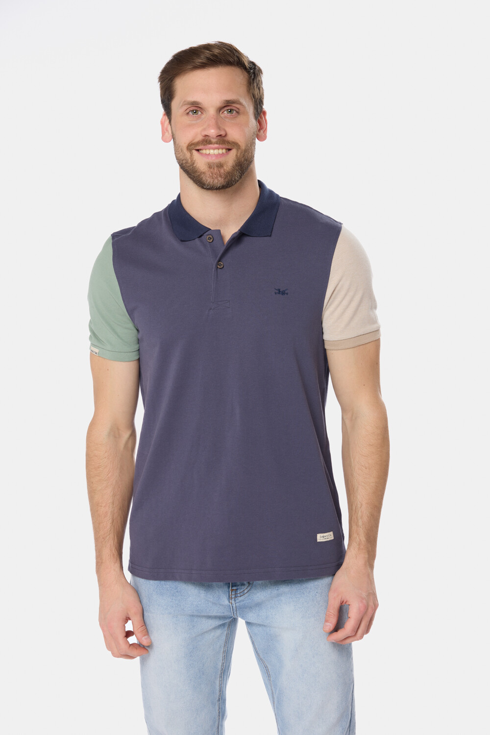 REMERA POLO COMBINADA PIQUÉ Azul