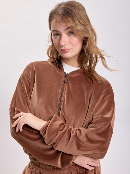 Campera plush corta Tostado