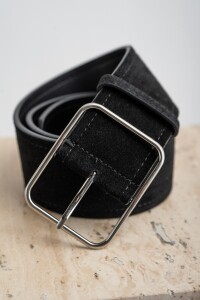 Cinto Cuero Hebilla Cuadrada Negro