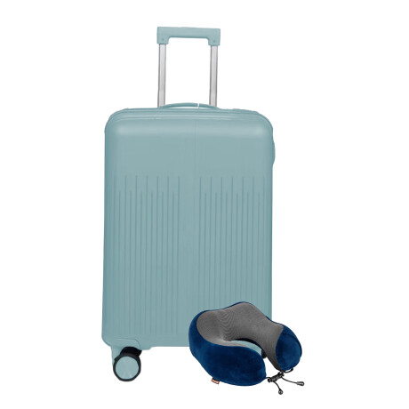 Set Valija Grande Rígida + Almohadón Cervical Memoria Azul Celeste