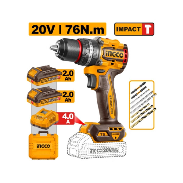 TALADRO ATORNILLADOR PERCUTOR 76NM A BATERIA 20V + 2 BAT 2.0AH + CARGADOR TALADRO ATORNILLADOR PERCUTOR 76NM A BATERIA 20V + 2 BAT 2.0AH + CARGADOR