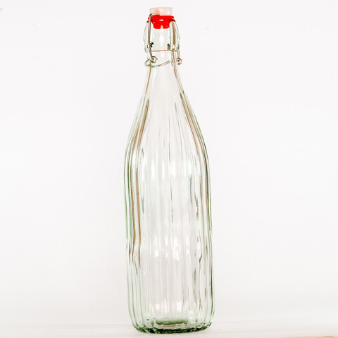 Botella De Vidrio con Tapon 1lt Acanalada Unica