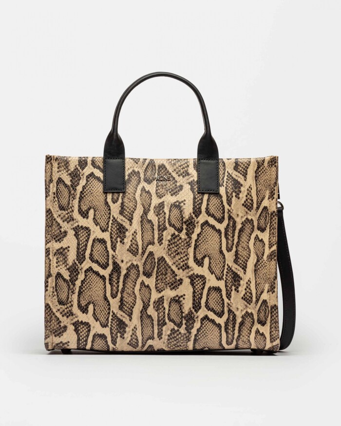 Cartera de Mano Capri En Cuero Grabado Pitón Beige