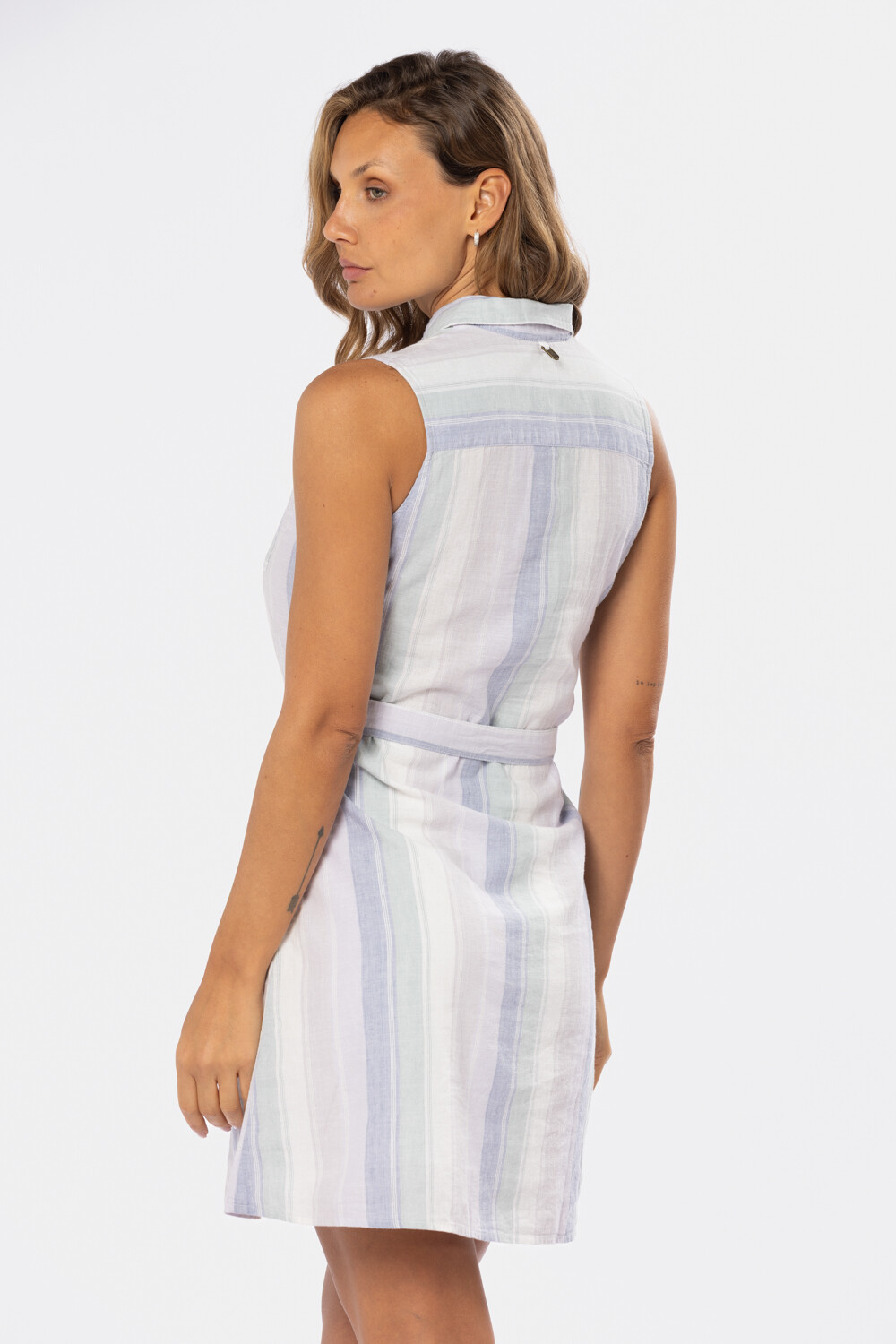 VESTIDO DE LINO RAYADO Lila