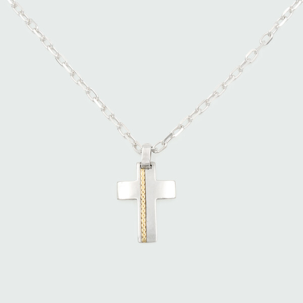Cruz mediana MOON en plata 925 con trenza de oro amarillo 18k Cruz mediana MOON en plata 925 con trenza de oro amarillo 18k