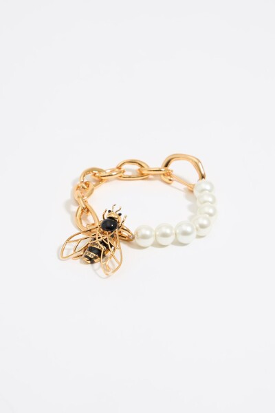 PULSERA ABEJA PERLAS Y CADENA Oro