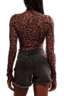 CHARLIE PRINTED MESH TOP Marron