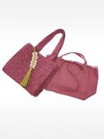 Bolso Tote Efecto Rafia Con Detalle De Conchas Colgante M burdeos