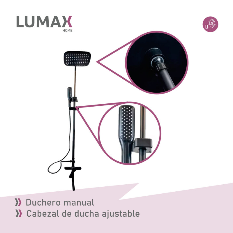 Duchero con Soporte Barral de Ducha Monocomando Baño Negro Mate