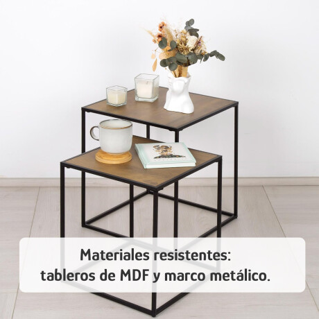 Set x2 Mesas Auxiliares Madera Metal Estilo Industrial Marrón Oscuro