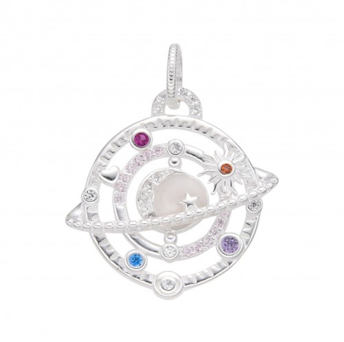 Dije de plata 925 con circonias, PLANETA. 