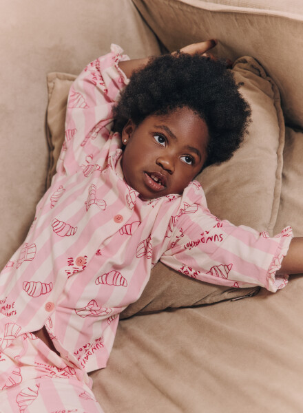 Pijama croissants flannel Rosado