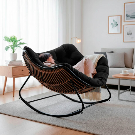 Silla Sillón Nido Mecedor Acolchado Grande Relax Negro