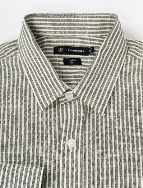 Camisa m/l efecto lino rayada negro