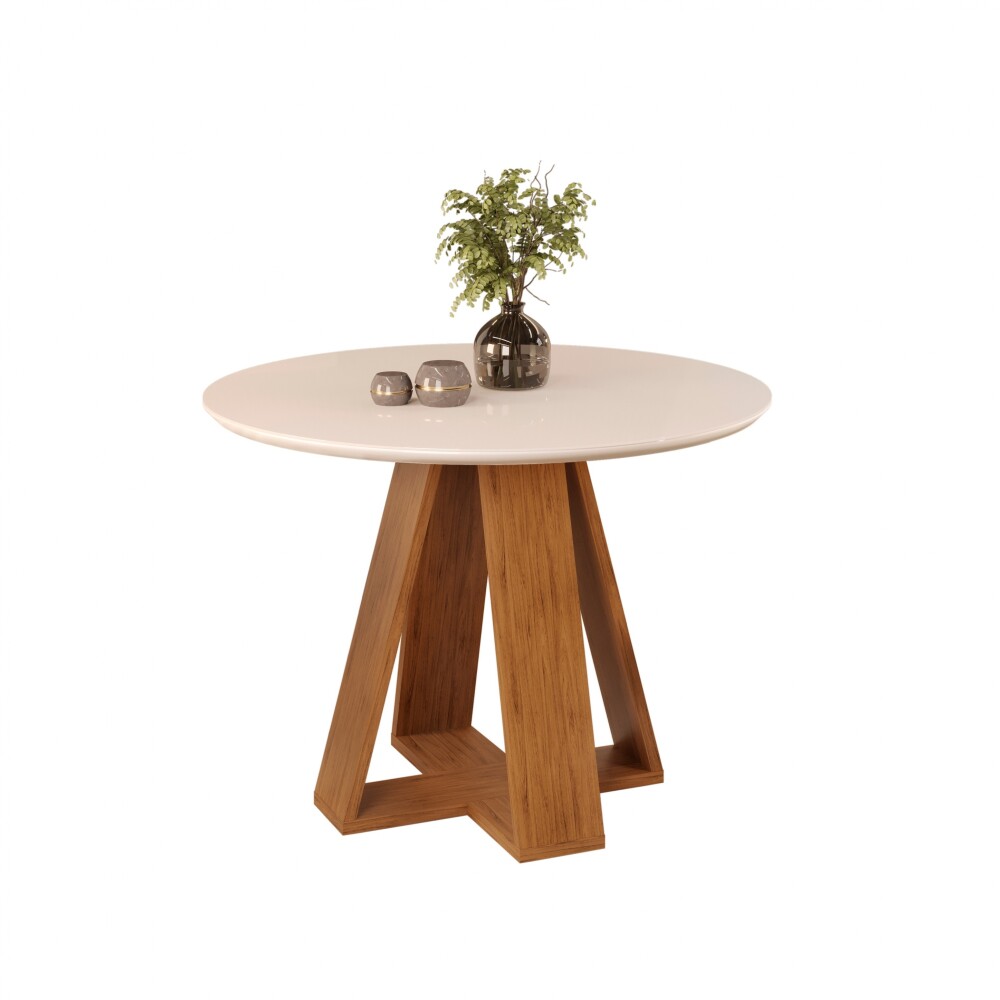 Juego De Comedor 4 Sillas Mesa Redonda - Celeste Marrón | Beige