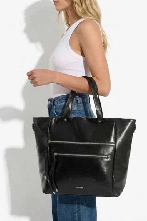 Shopper con cierres cuero vegano negro