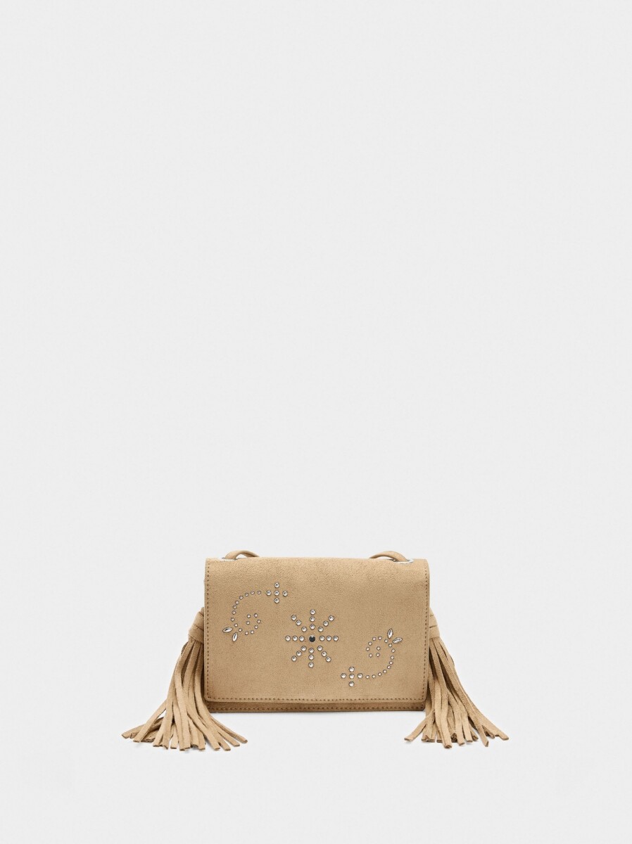 Bolso Bandolera Con Tachuelas Y Flecos - camel 