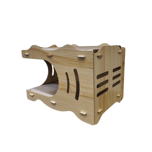 Casa Gatos Cama Cucha Cueva Madera MDF Rascador Corrugado Variante Color Madera Blanca