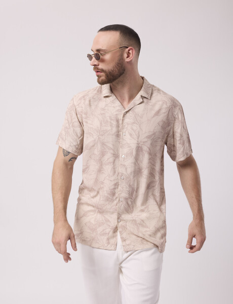 Camisa m/c estampada beige