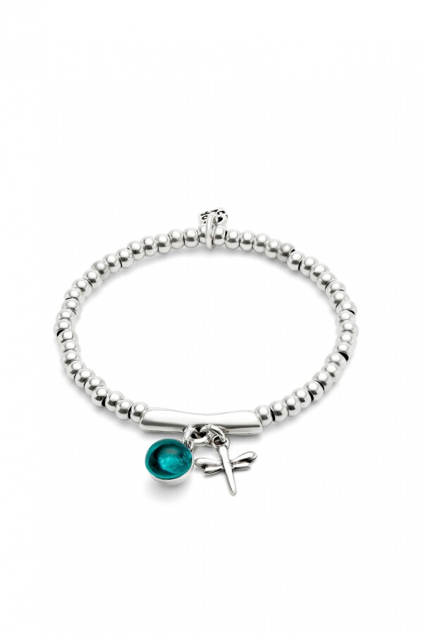 PULSERA EN ALEACIÓN DE METALES BAÑADAS EN PLATA DE LEY Y CRISTAL DE MURANO VERDE Pulsera