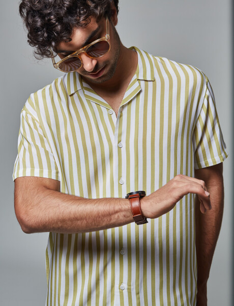 Camisa m/c rayada verde claro