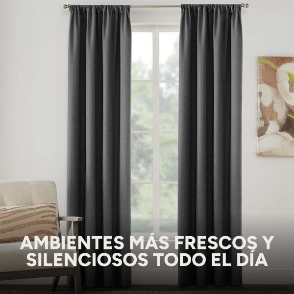 Cortina Blackout 100% Engomada Termica Set 2 Paños Tipo Lino Variante Color Gris Oscuro