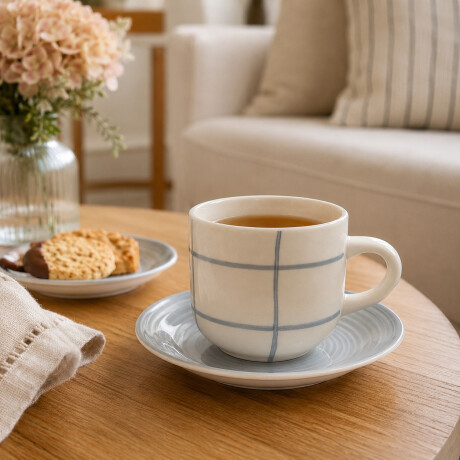Taza de Té con Plato en Cerámica Cuadrille Beige de 350ml Taza de Té con Plato en Cerámica Cuadrille Beige de 350ml