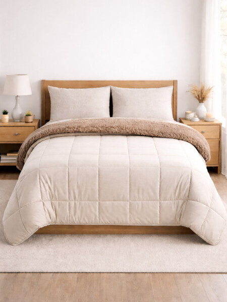 ACOLCHADO VELVET Y SHERPA 2 PLAZAS BEIGE