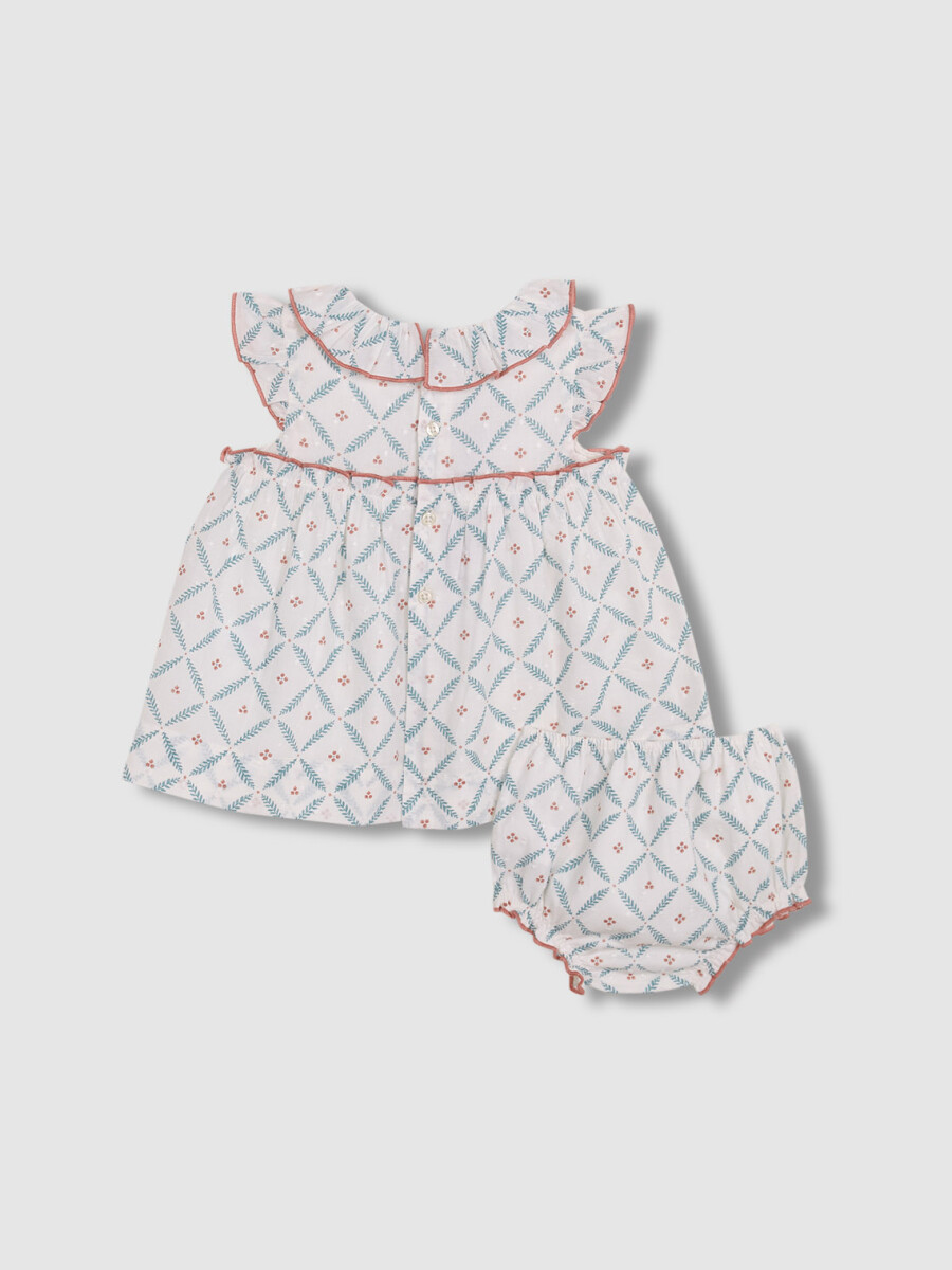 Vestido Con Estampado De Ramitas Blanco