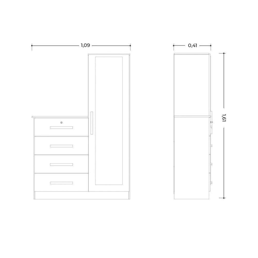Cómoda 1 puerta 4 Cajones - Belize Plus Marrón