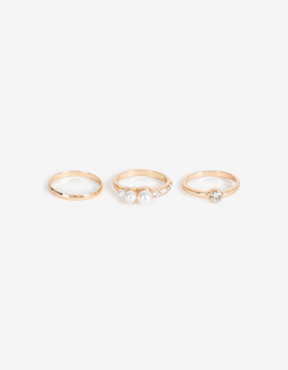 Set De 3 Anillos Strass Y Perla 