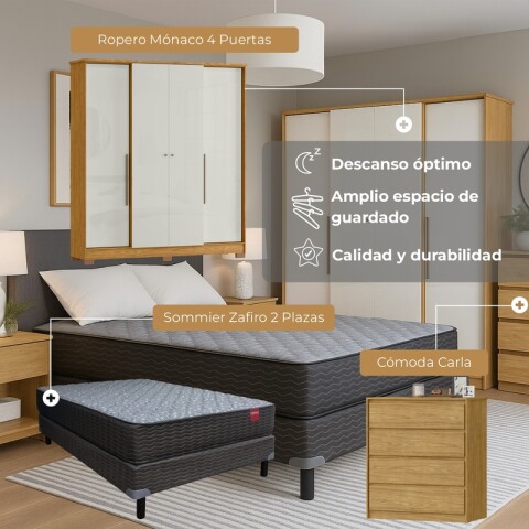 Juego de Dormitorio Sommier Zafiro Black 2 Plazas Ropero Mónaco 4 Puertas y Cómoda Carla 4 Cajones Juego de Dormitorio Sommier Zafiro Black 2 Plazas Ropero Mónaco 4 Puertas y Cómoda Carla 4 Cajones