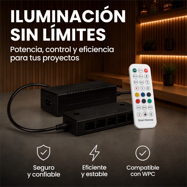 Transformador 24V P/ Luces RGB WPC App Tuya +Control 6 Canal Negro 1