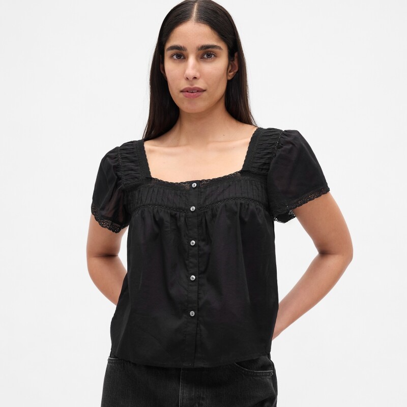 SS LACE INSERT BTN FRONT TOP TRUE BLACK