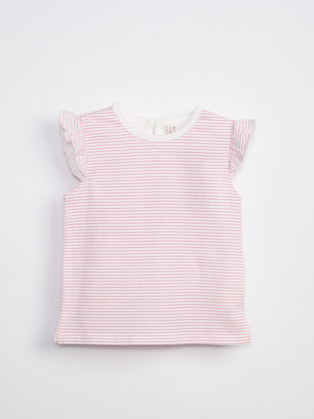 Camiseta sin manga volados Rayas Fucsia