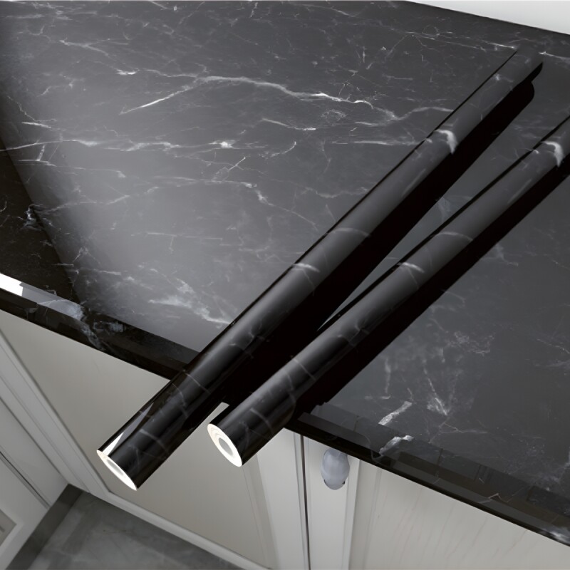 Vinilo Decoración Mesada Pared 60 Cm X 2m MARMOL NEGRO