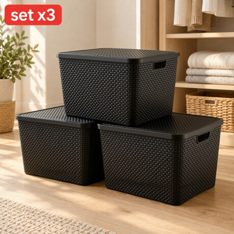 Set x3 Caja ratán 40 lts NEGRO