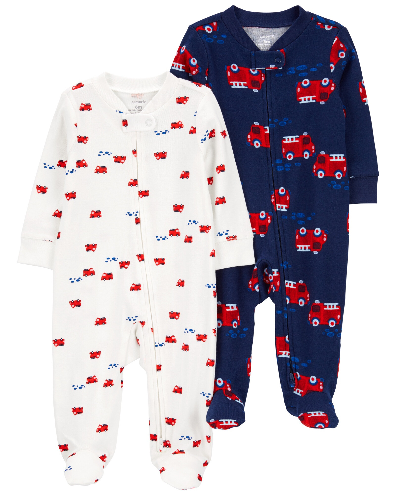 Pack dos pijamas una pieza de algodón, con pie, diseño bombero Pack dos pijamas una pieza de algodón, con pie, diseño bombero
