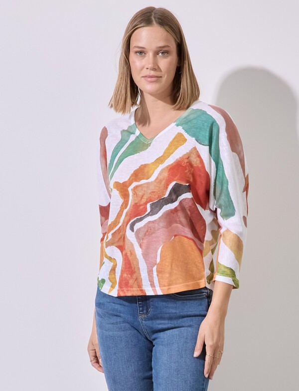 Blusa Tejido Printed MULTI/TOSTADO