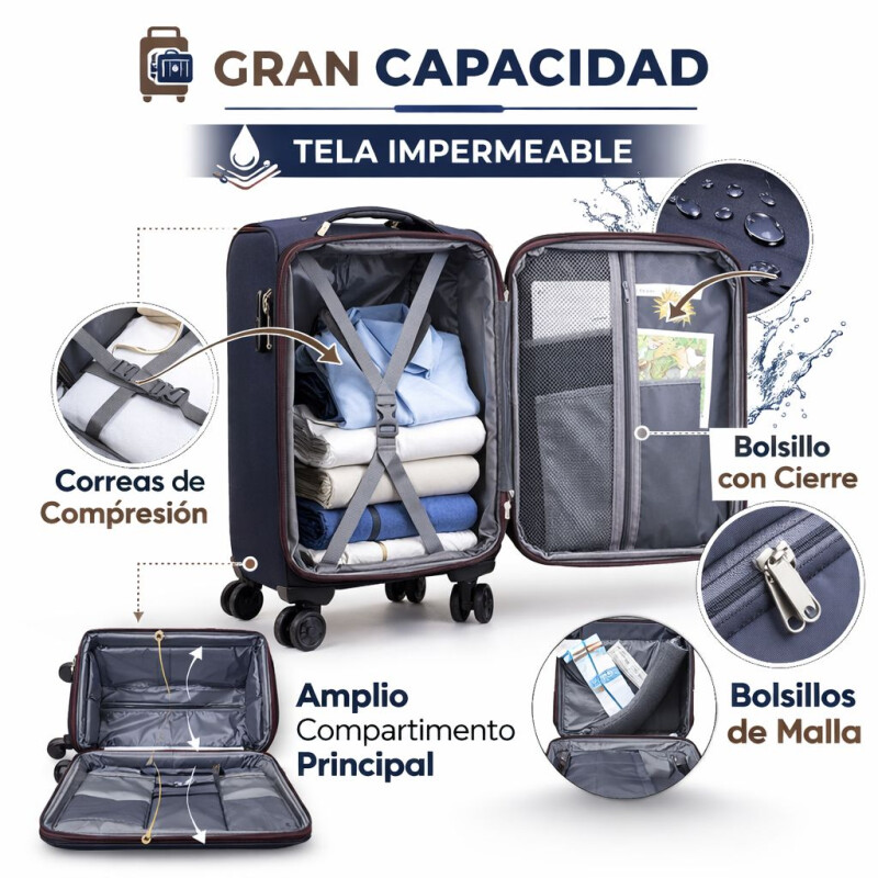 Valija de Tela Oxford con Ruedas 20' Marron